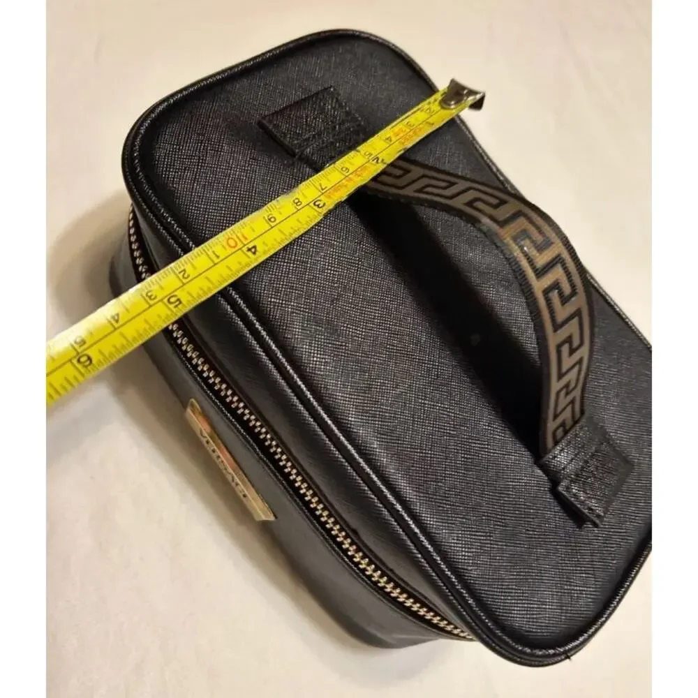 VERSACE Fragrances Black Travel Vanity TOILETRY Case Gold Greca Makeup BAG